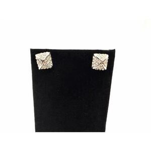 Gold Tone And Crystal X Square Earrings Studs
